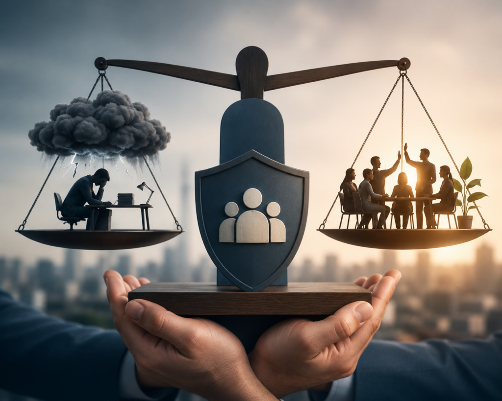 Equipe de RH analisando dados de riscos psicossociais para adequação à NR-1